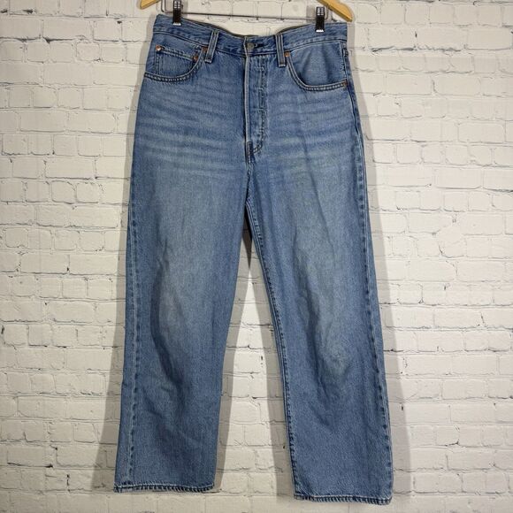 Levi's Denim - Levis Ribcage Straight Ankle Jeans Women W30 L27 Button Fly Big E Light Blue